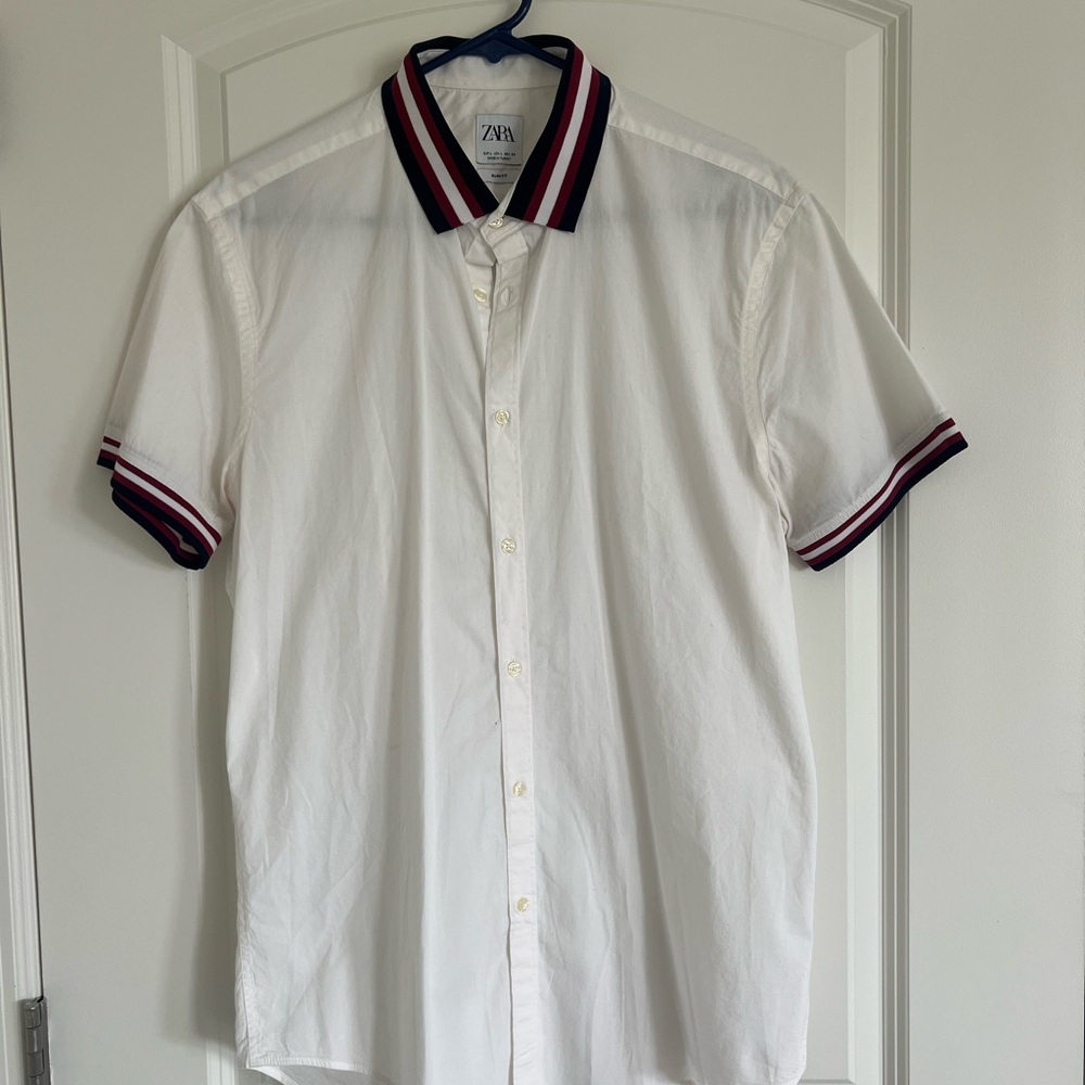 Zara White Shirt with Black and Red Accents